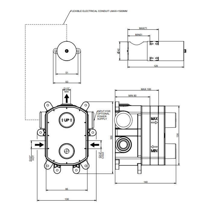 GESSI Встраиваемая часть для настенного электронного смесителя с удаленным управлением, цвет хром