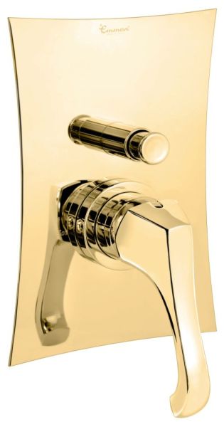 Emmevi Ares, встраиваемый в стену однорычажный смеситель для душа на 2 выхода, с кнопочным дивертером, цвет золото