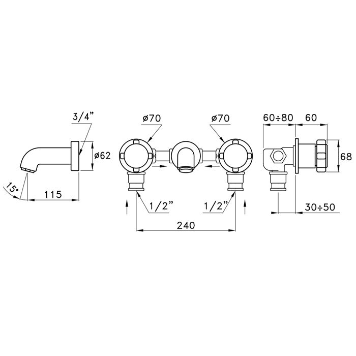 Stella Aster Встраиваемый смеситель для раковины 3251, длина излива 115мм, цвет: хром
