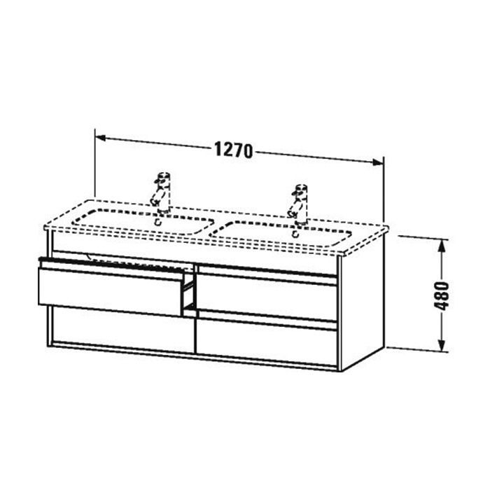 Duravit ME by Starck  Двойная раковина для мебели с перел., с 1 отв. под смес., 1300x490мм, Цвет: Белый