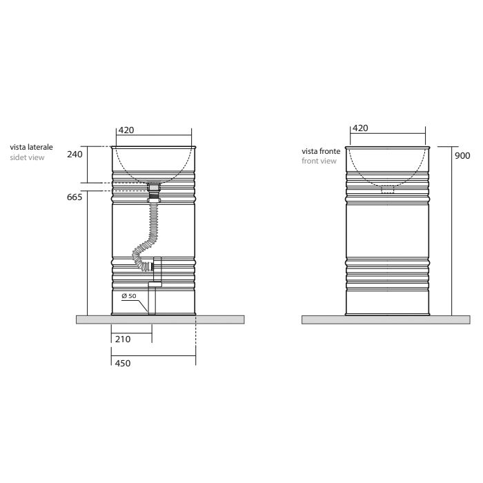 Kerasan Artwork Раковина свободностоящая "BARREL" d 45,H 90 см, без отв под смеситель,  слив в пол, сифон, цвет: белый матовый