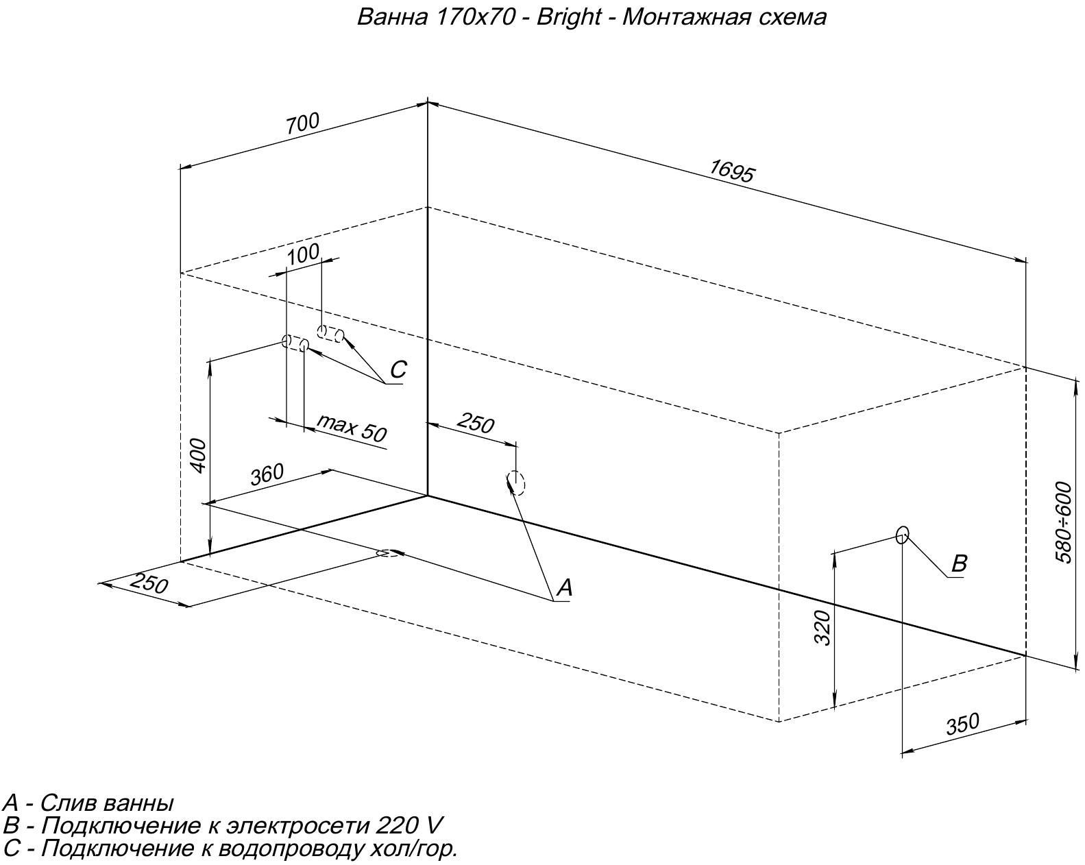 Акриловая ванна Aquanet Bright 170x70 (с каркасом) Акриловая ванна Aquanet Bright 170x70 (с каркасом)