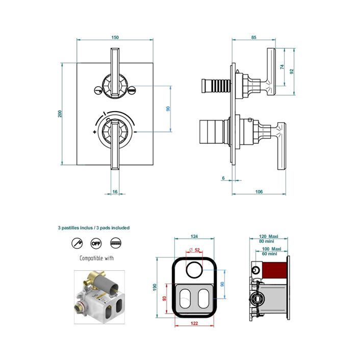 THG Les Ondes à manettes Смеситель для душа, термостатический, с переключателем на 2 потока, цвет Matt nickel