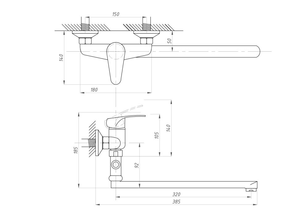 Смеситель для ванны с душем ПРОФСАН ПСМ (PSM-104-21), артикул PSM-104-21