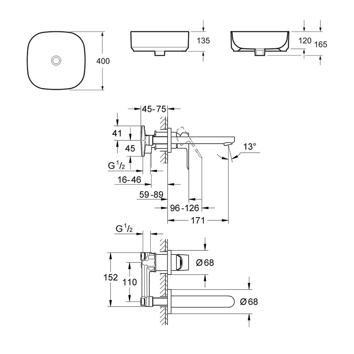 Комплект 2 в 1 Lavinia Boho Bathroom Sink Slim 21510185, накладная фарфоровая раковина 40 см, встраиваемый смеситель со скрытым механизмом