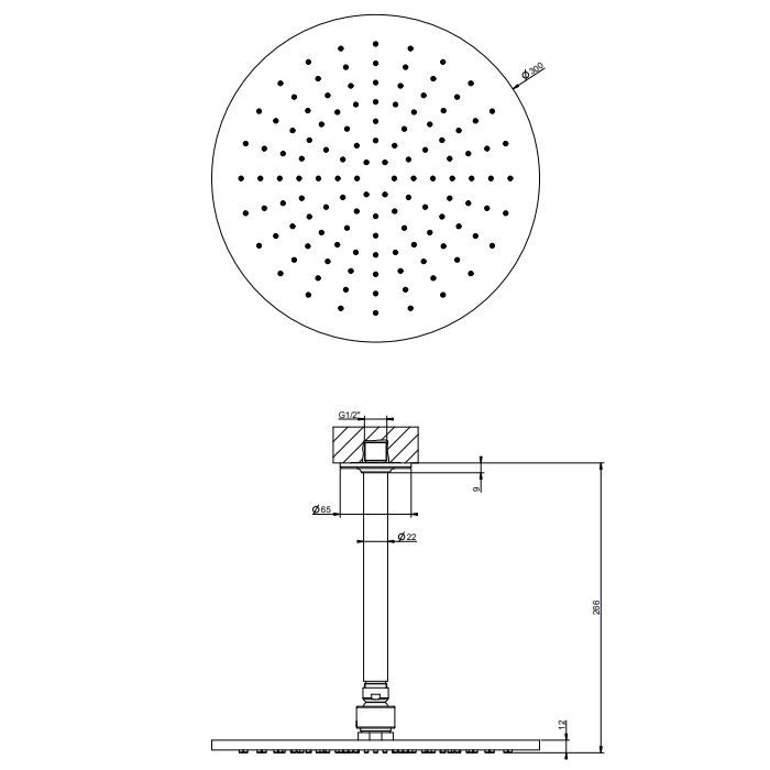 GESSI INCISO Потолочная душевая головка шарнирная на 1/2",Ø300мм, цвет: золото