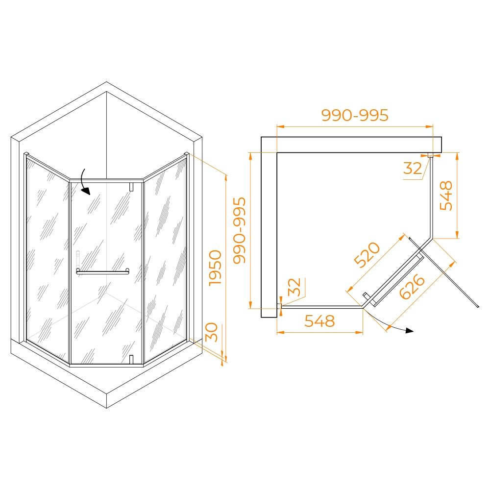 Душевой уголок RGW HO-084Gb (Прозрачное, 1000x1000)