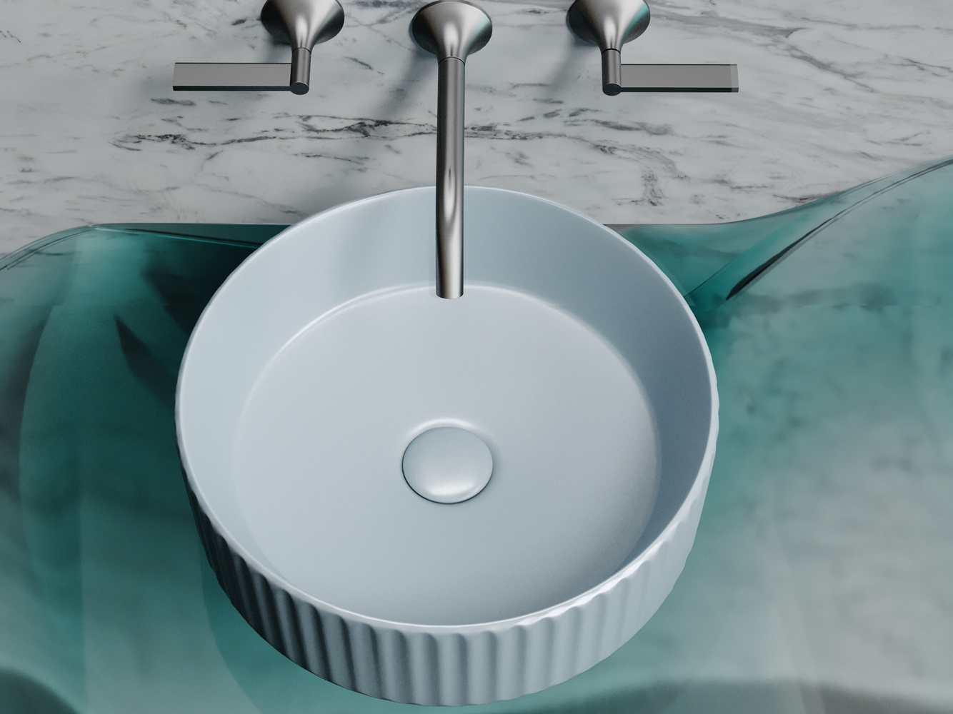 Умывальник чаша накладная круглая (цвет Серо-Голубой Матовый) Элемент (Element) 360x360x115мм, артикул CN6057MHL