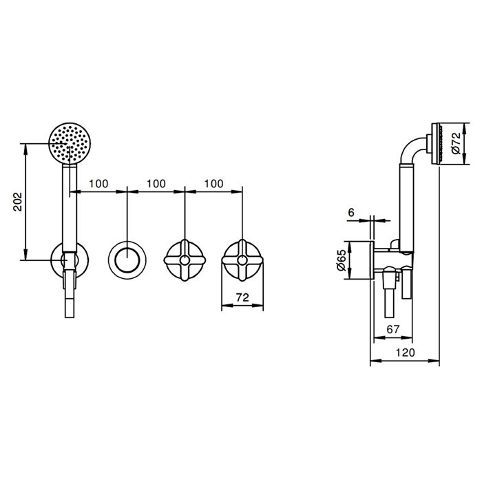 Fantini Icona Classic Смеситель для душа, встроенный, на 2 источника, без излива, с ручн.душем, (наружняя часть), цвет: хром