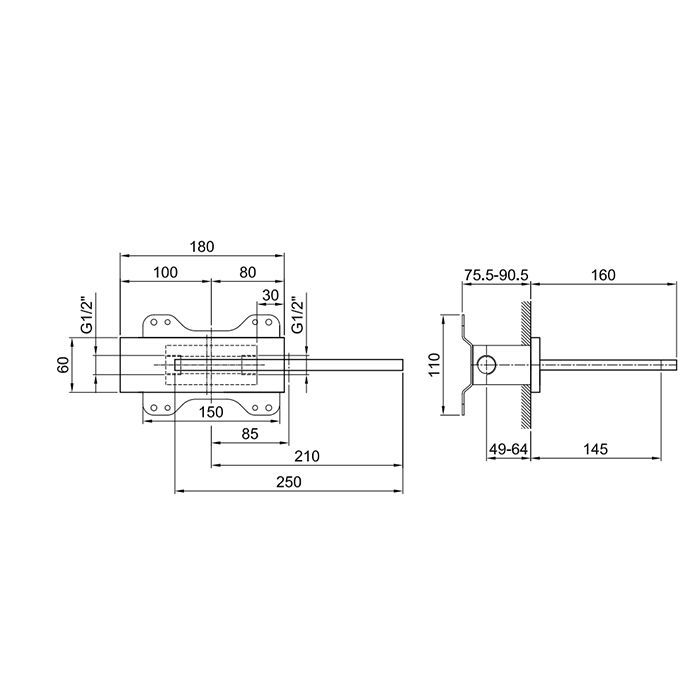 Fantini Venezia/Milano Излив встраиваемый для ванны (наружная часть), правая версия,цвет Matt British Gold PVD