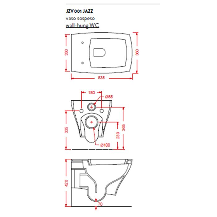 Artceram JAZZ Унитаз подвесной 54x36см c креплением, цвет белый