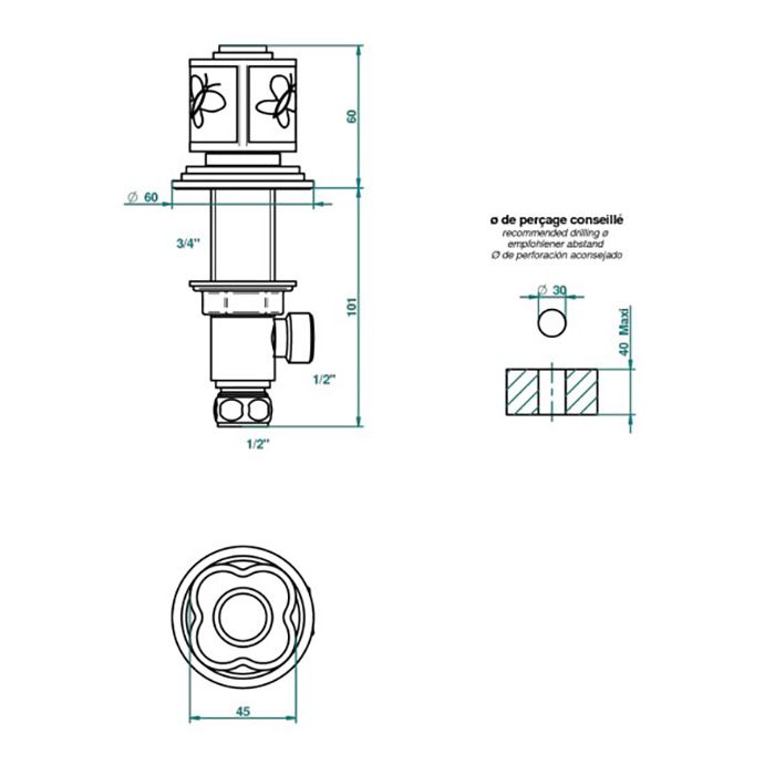 THG CAPUCINE VERT DECOR PLATINE Вентиль смесителя для раковины, декор платина/зеленый, цвет хром