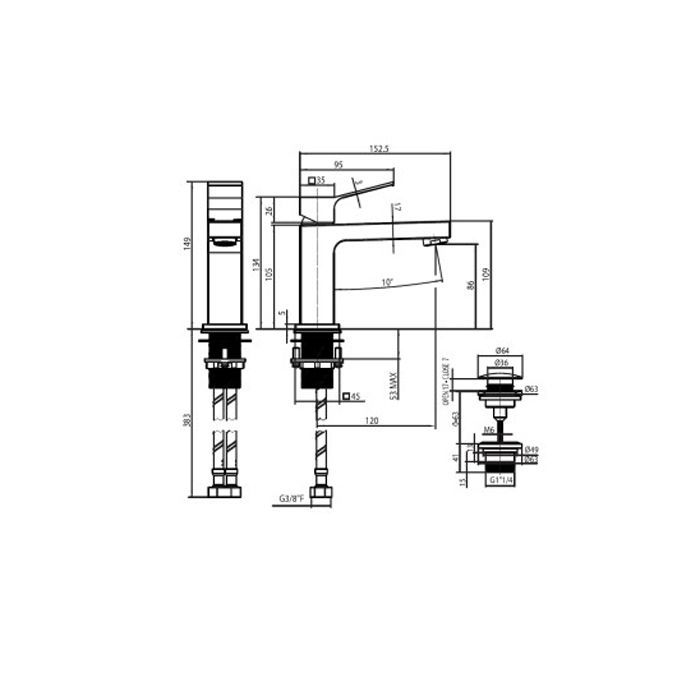 BOSSINI (AKI) Смеситель для раковины с донным клапаном 1”1/4, хром (030) BOSSINI (AKI) Смеситель для раковины с донным клапаном 1”1/4, хром (030)