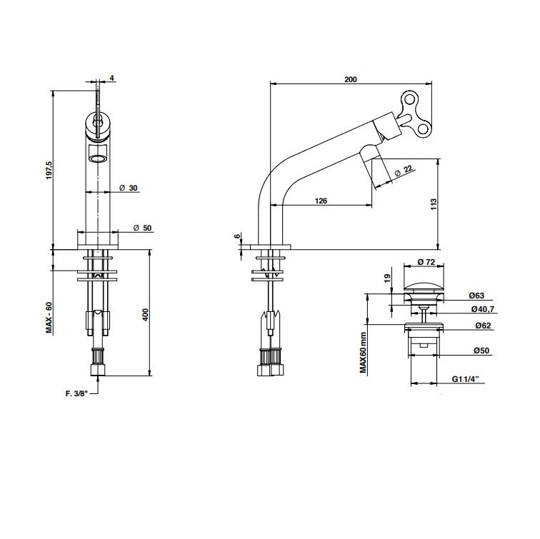 Bongio Acquacarica Смеситель для раковины, с донным клапаном, цвет хром/белый