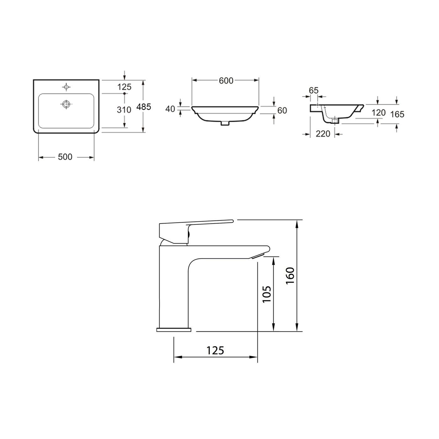 Комплект 2 в 1 Lavinia Boho Bathroom Sink 21510349, врезная фарфоровая раковина 60 см, смеситель