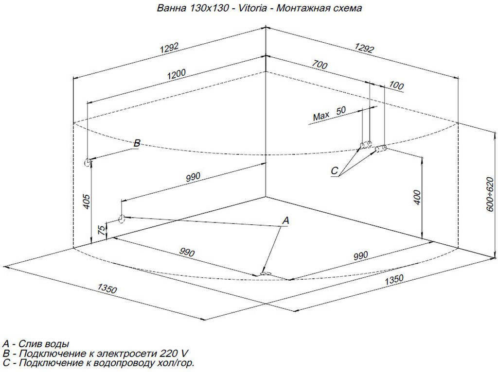 Акриловая ванна Aquanet Vitoria 130x130 Акриловая ванна Aquanet Vitoria 130x130