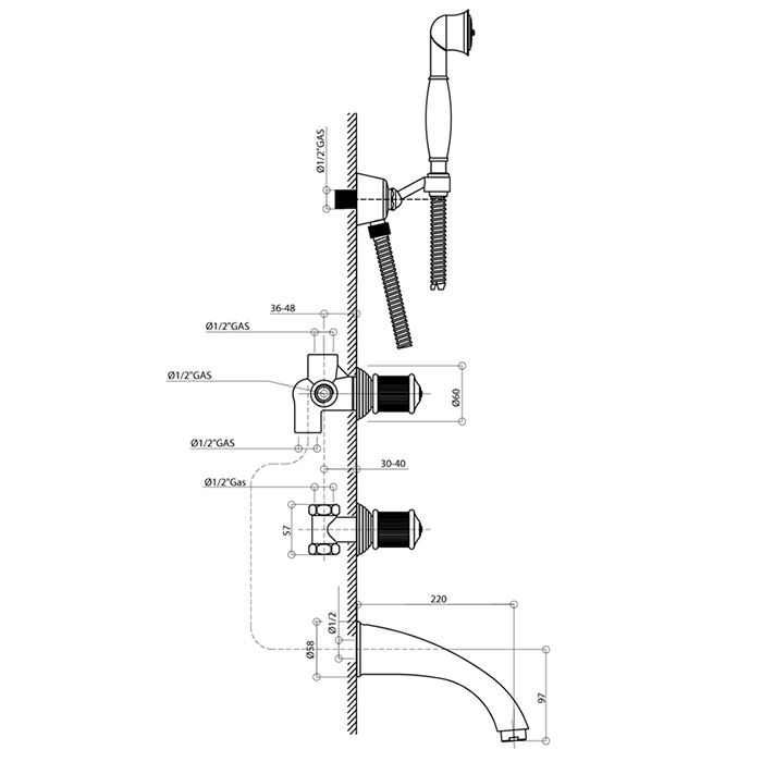 Bongio Impero Смеситель для ванны, цвет хром/Swarovski