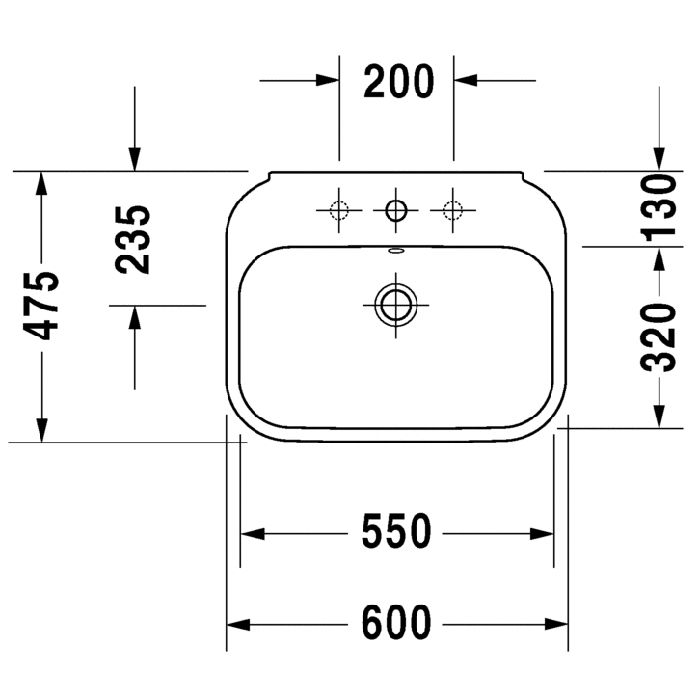 Duravit Happy D.2 Раковина с перел., с 3 отв. под смес., вкл. заглушку для перелива, 600x475мм, Цвет: Белый