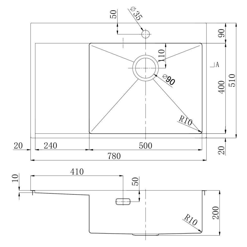 Кухонная мойка Lemark KEZADRA 780P прямоугольная с крылом из нержавеющей стали (чаша СПРАВА) цвет: чёрный матовый (9932156), артикул 9932156