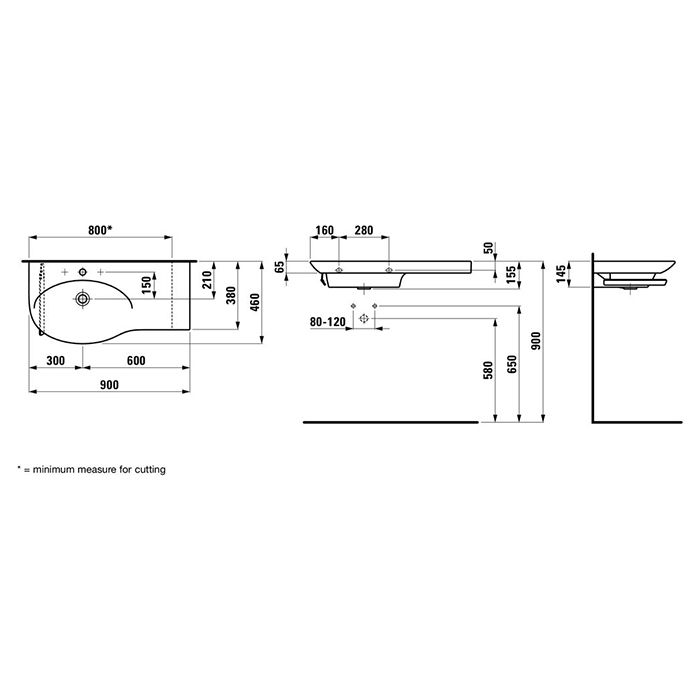 Laufen Palace Раковина 900х460х65 мм, без отв под смеc, без перелива. столешница справа, цвет белый