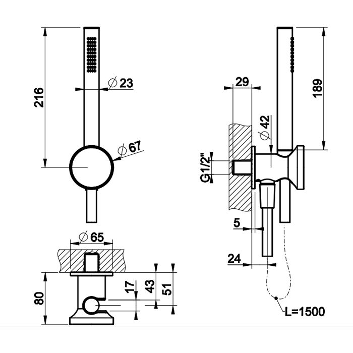 GESSI Origini Душевой комплект, состоящий из вывода воды,держателя, шланга 1,50 м и лейки. В комплект входит отделочная вставка.., цвет: Black XL