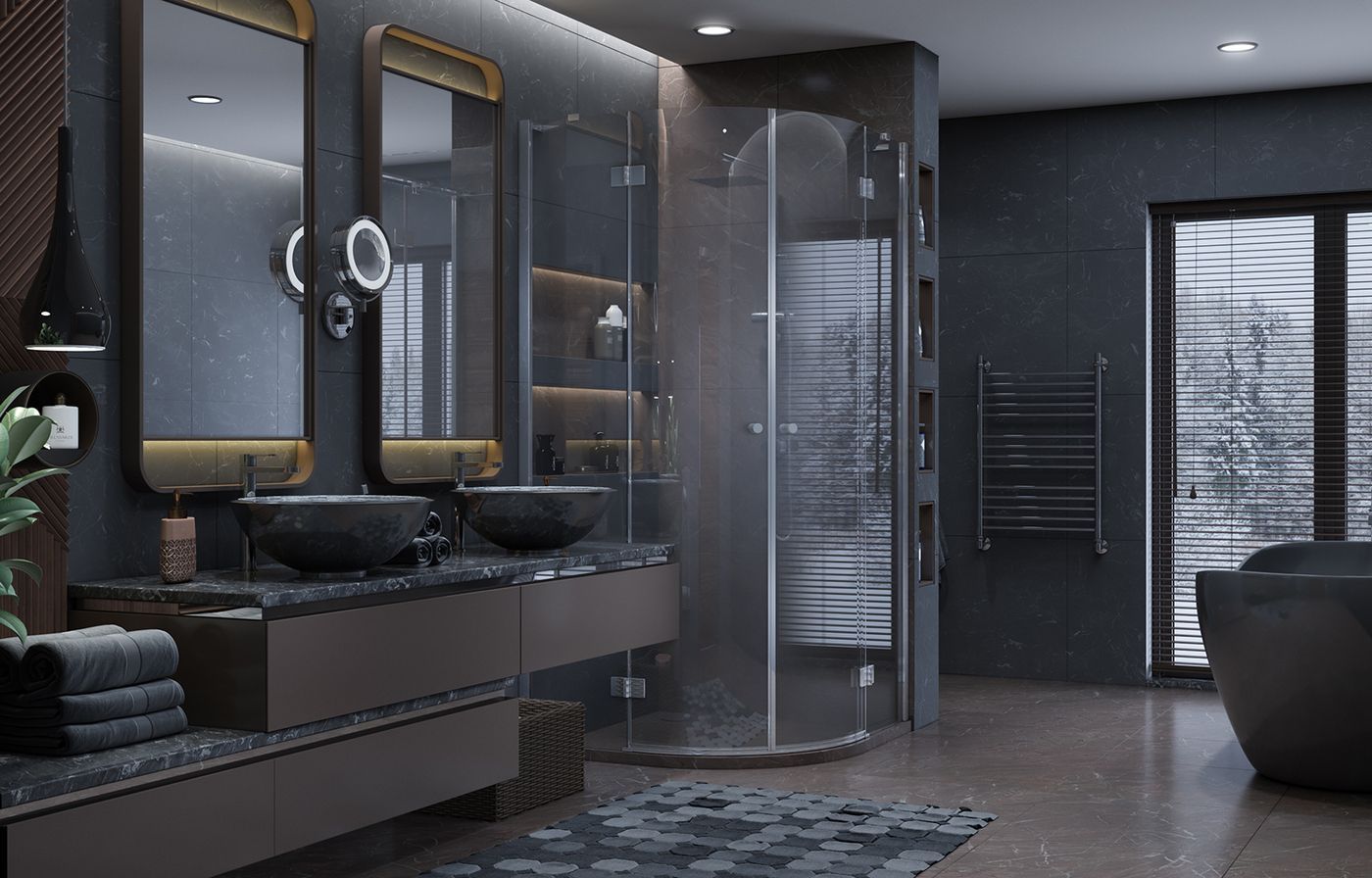 Душевой уголок Ambassador Diamond 12011102-ST4, полукруглый, линейный трап, 100х100