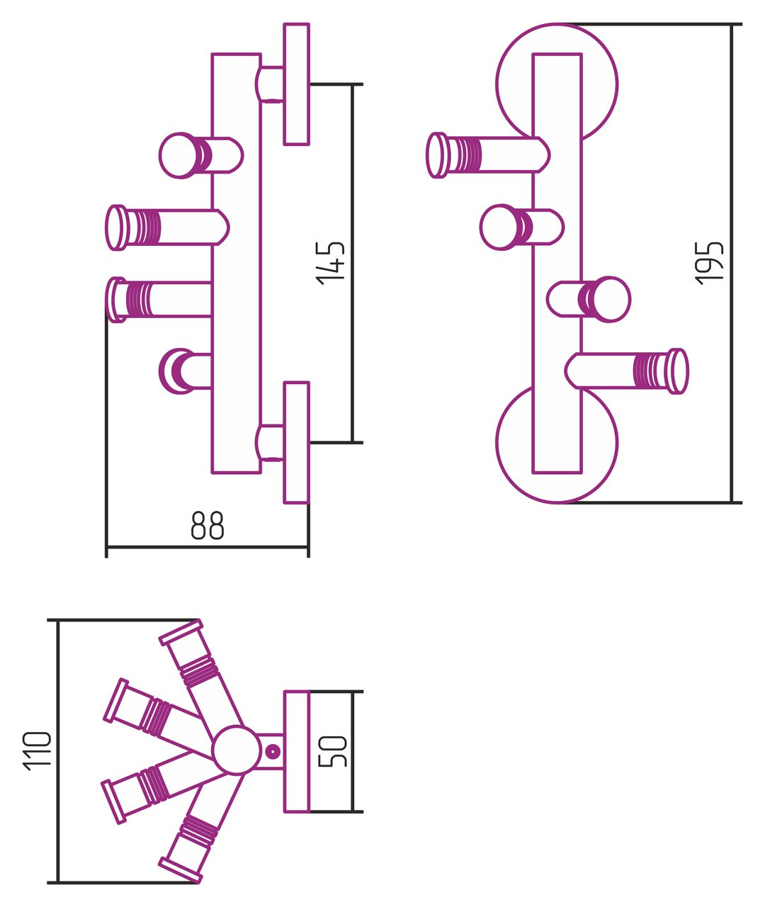 Полотенцедержатель, Сунержа, ВЕЕР, четверной, фиксированный, ширина, мм-88, глубина, мм-50, высота, мм-195, тип установки-настенный, материал-нержавеющая сталь, цвет-золото