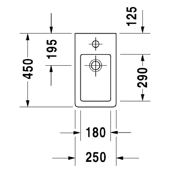 Duravit Vero Раковина  для рук, с перел., с 1 отв. под смес., 250x450мм, Цвет: Белый