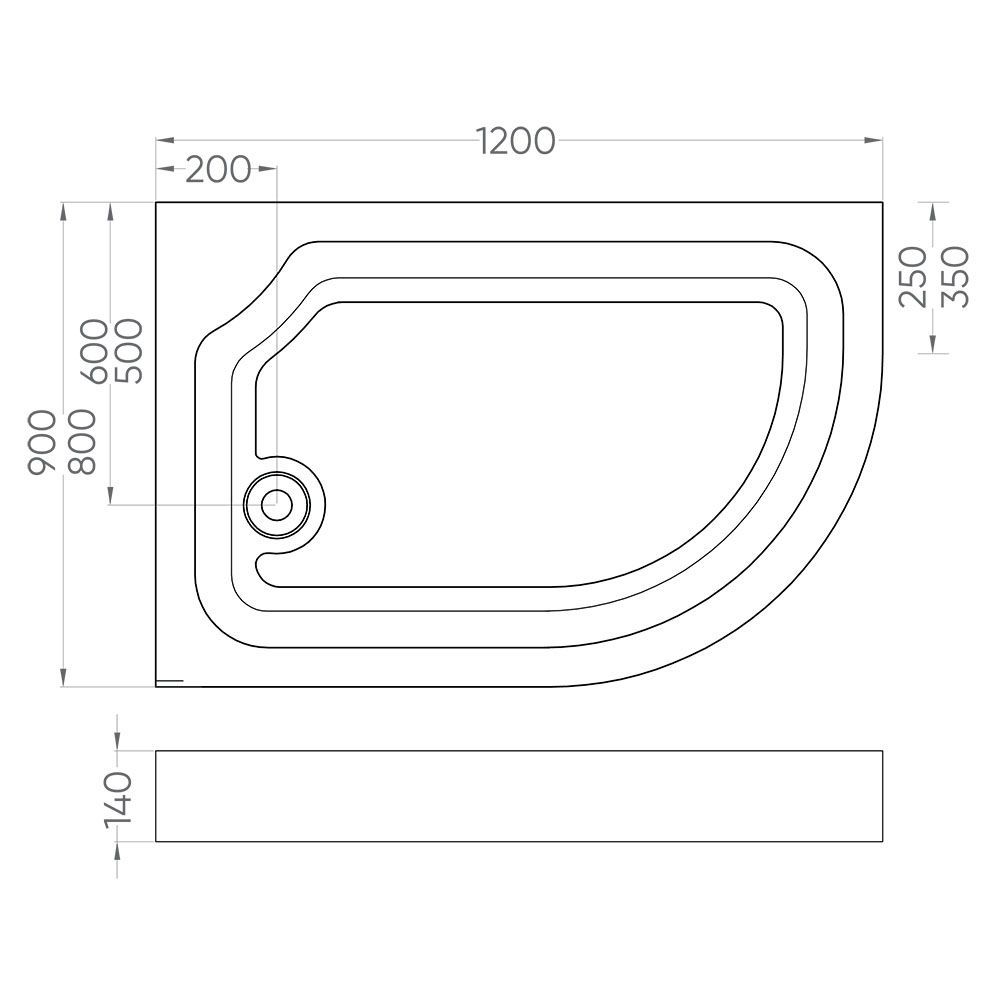 Душевой поддон Veconi Tezeo acrylic TZ-13R, 1200x800x140, акрил, белый