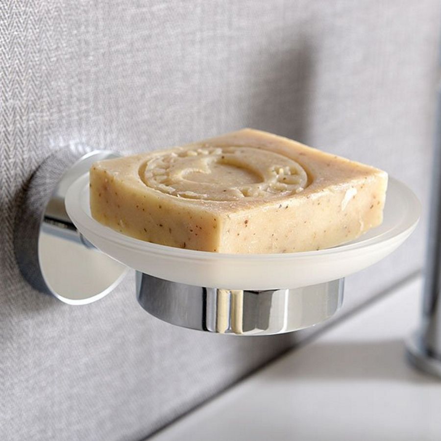 Мыльница X-ROUND стеклянная с подставкой, настенная, 110x55x125 мм, хром, Sapho, артикул XR803