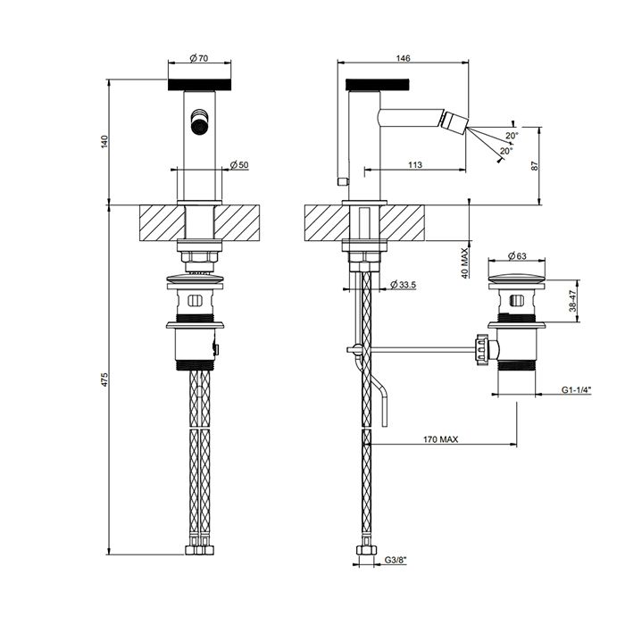 Gessi Anello Смеситель для биде на 1 отв.  с донным клапаном, цвет: Black XL