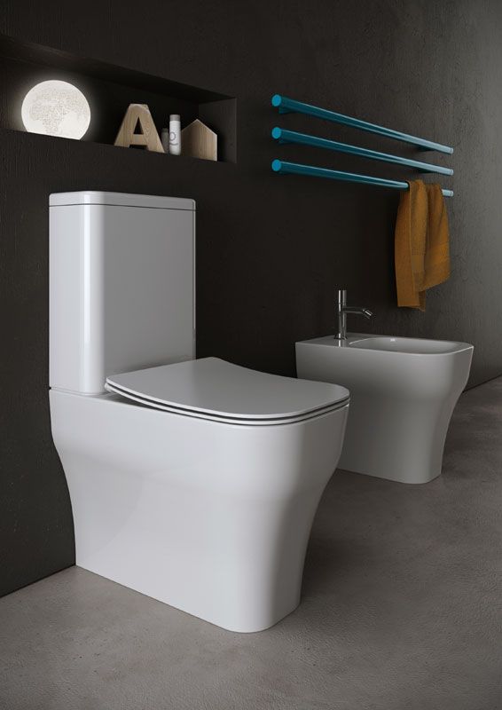 Olympia Synthesis Eco, напольный безободковый унитаз моноблок 63x36 см, цвет белый глянцевый