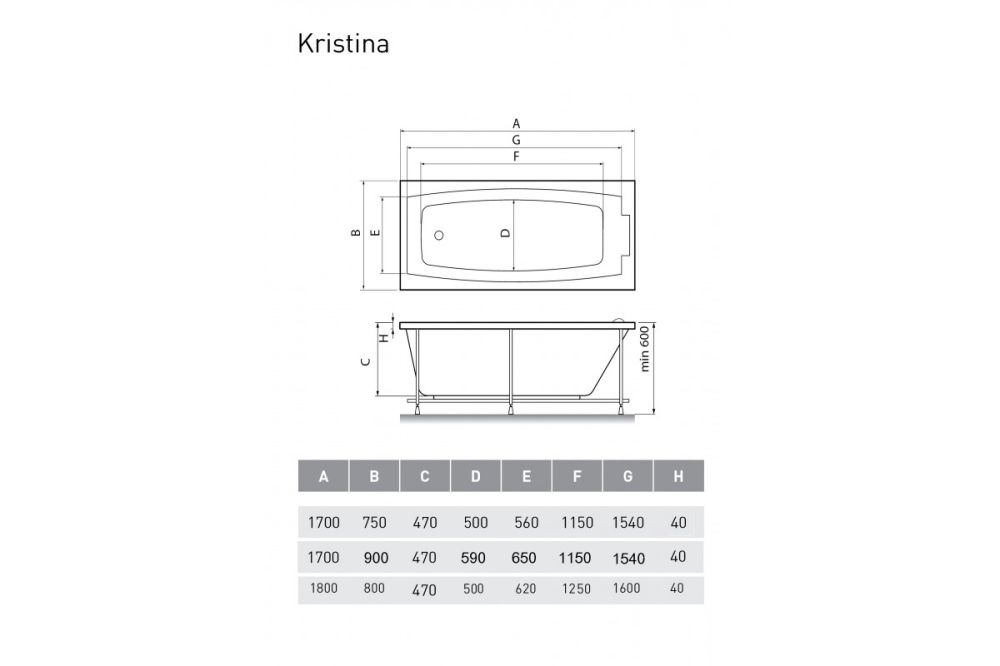 Ванна акриловая Relisan KRISTINA Гл000025600, 170x90, артикул Гл000025600