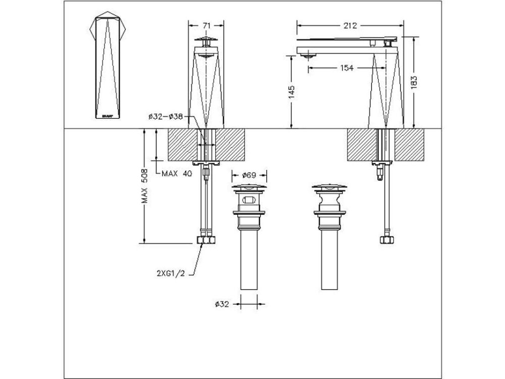 Смеситель для раковины Bravat DIAMOND F118102C-2-ENG, хром