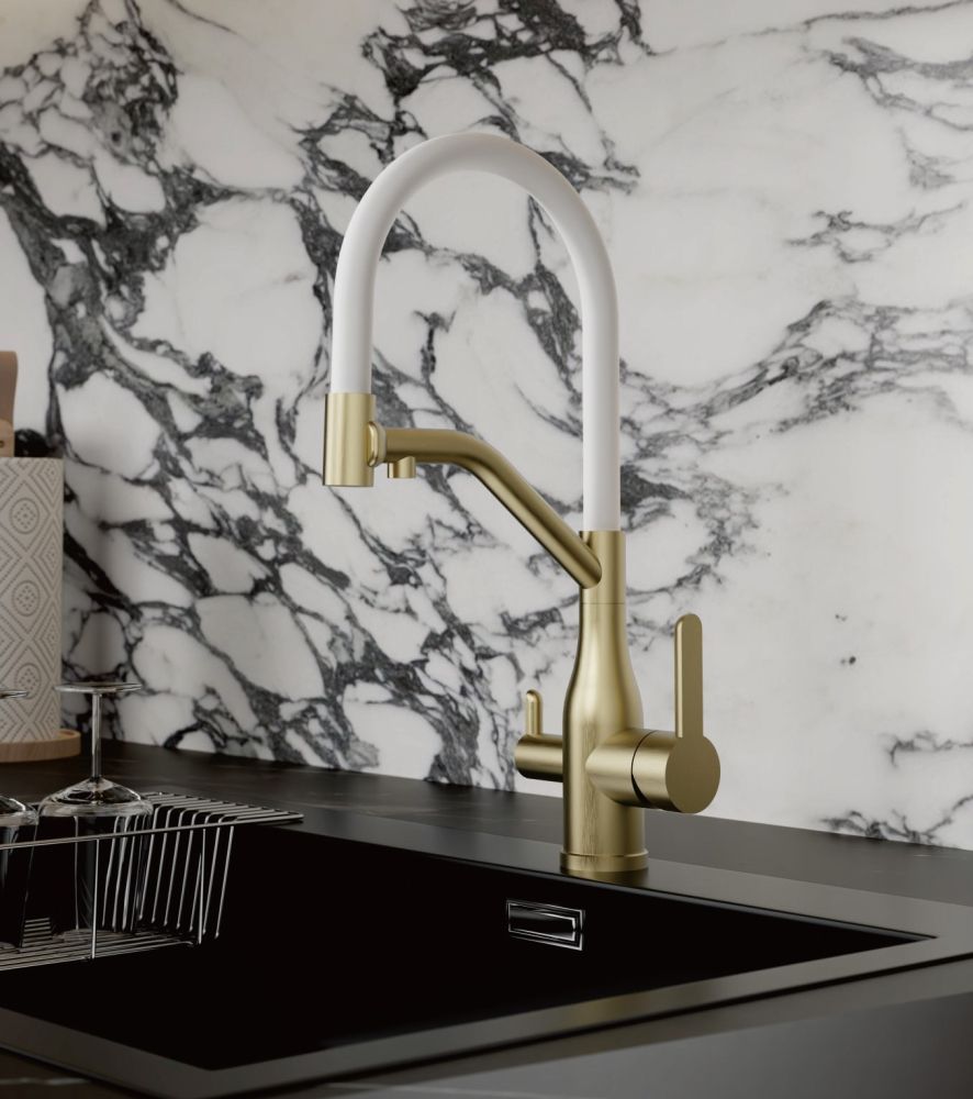 Смеситель для кухни с подключением фильтра BELZ B78815-5, брашированное золото