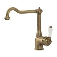 CUCINA ERMITAGE Смеситель для кухни моноком., излив змейка, ручка белая, бронза (9076)