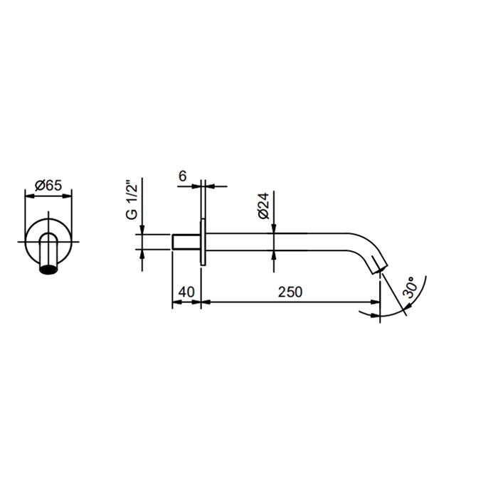 Излив, Fantini, Nostromo, монтаж-настенный, вынос излива, мм-250, цвет-хром
