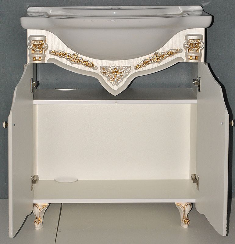 Тумба с раковиной Атолл Наполеон 265 белый жемчуг с патиной золото Тумба с раковиной Атолл Наполеон 265 белый жемчуг с патиной золото