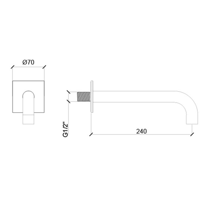 Излив, Almar, Waterfalls, настенный, вынос излива, мм-240, стандарт подводки-1/2", с квадратным отражателем,  цвет-хром Излив, Almar, Waterfalls, настенный, вынос излива, мм-240, стандарт подводки-1/2", с квадратным отражателем,  цвет-хром