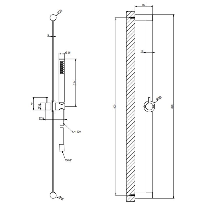 GESSI 316 Штанга в комплекте с душевой лейкой с легкой очисткой, шланг 1,50 м, цвет: brushed black metal pvd
