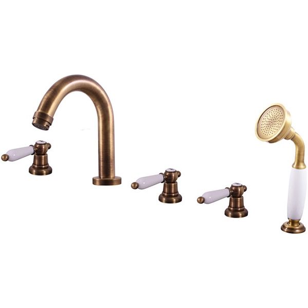 МОРАВА - Смеситель для ванны на 5- отверстий.Перекл-ль керам., душ. шланг с пружиной  2м. Цвет бронз