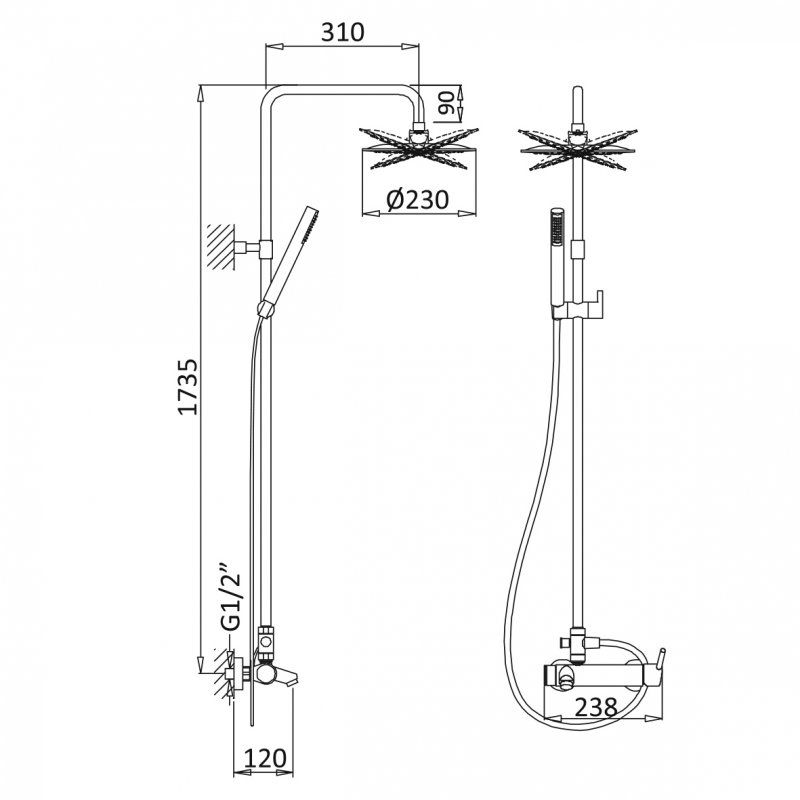 Душевая стойка со смесителем для ванны CEZARES CZR-B-CVD2