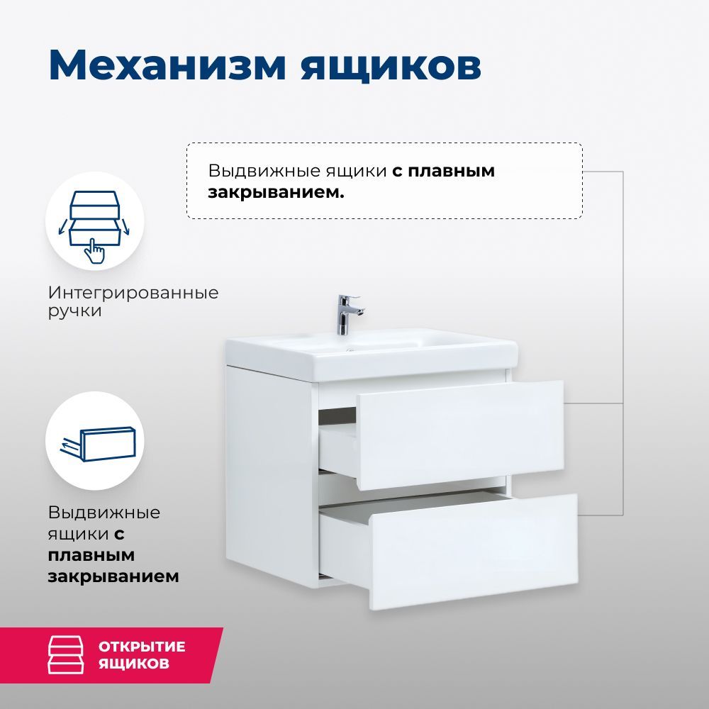 Тумба под раковину Aquanet Беркли 50 белый глянец (2 ящика) Тумба под раковину Aquanet Беркли 50 белый глянец (2 ящика)
