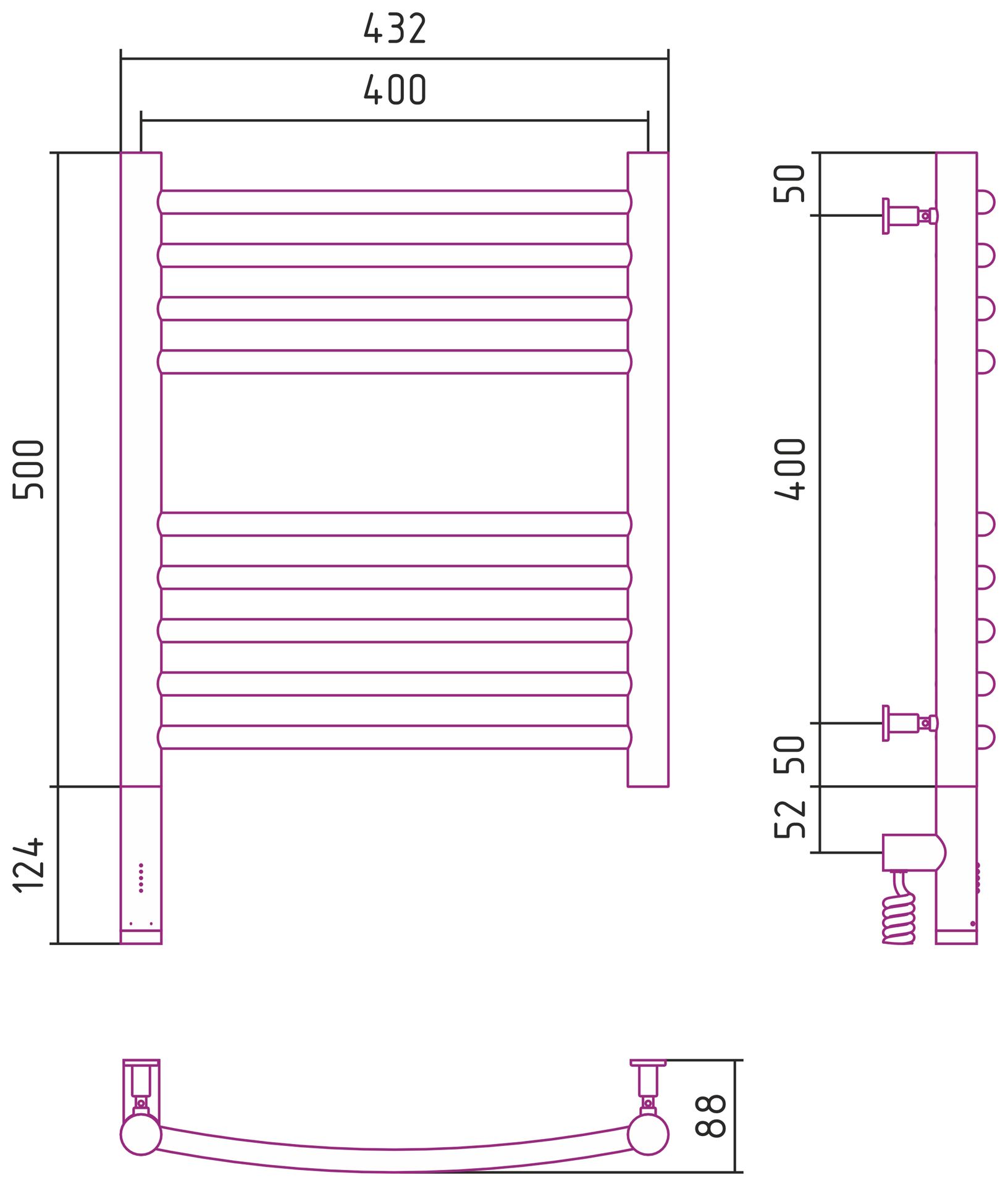 Полотенцесушитель электрический "БОГЕМА 3.0" 500х400 / МЭМ левый (Матовый белый)