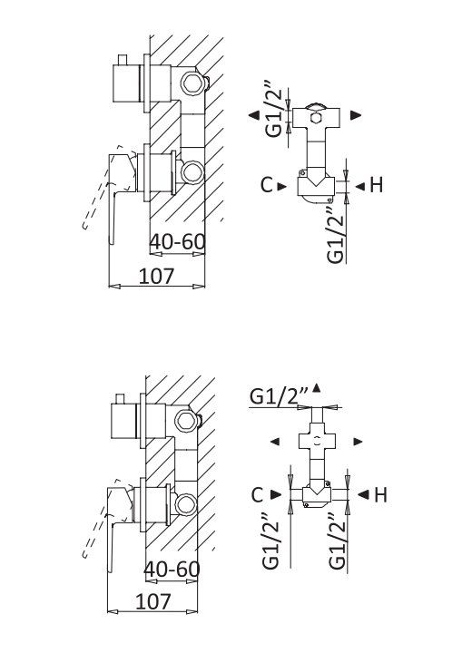 Встраиваемый  смеситель для душа на 2 выхода CEZARES NAUTIC-VDIM2-M