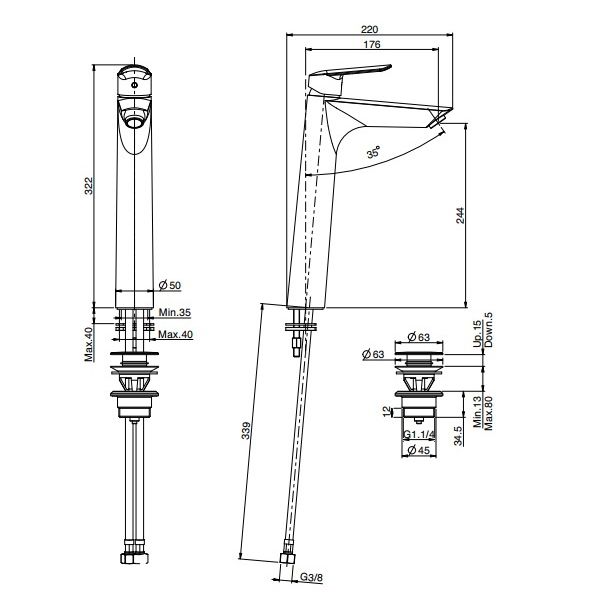 FIMA|Carlo Frattini Spot Смеситель для раковины, высота 322 мм., с донным клапаном click-clack, цвет хром
