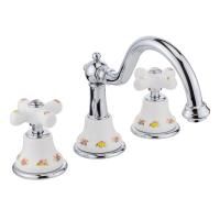 PROVANCE Смеситель для раковины на 3 отв., донный клапан "click-clack", бел. с декором/хром