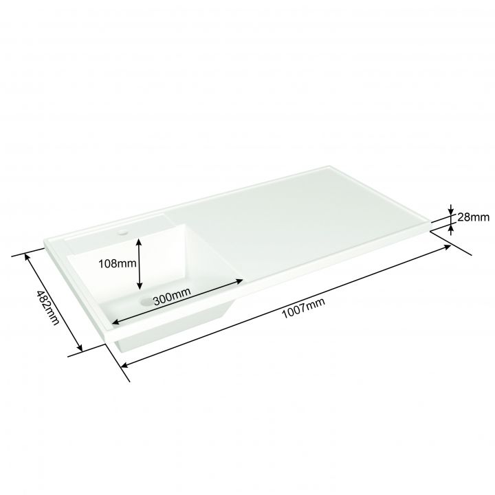 Раковина над стиральной машиной "Лидер 1000*482" ш/гл  левый, без кронштейнов  (кронштейн для рак. Юпитер)