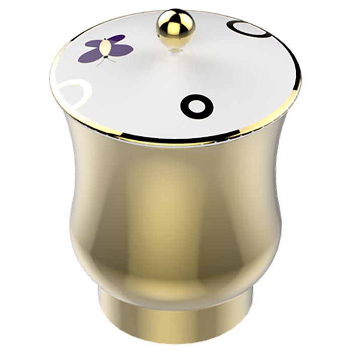 THG CAPUCINE MAUVE DECOR OR Китайская лакированная коробка с белой керамической крышкой Ø126 мм., middle size, декор золото/лиловый, цвет золото