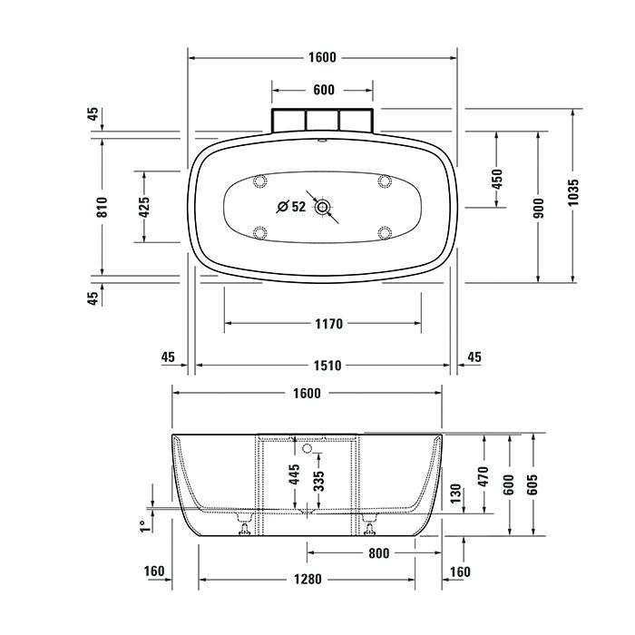 DURAVIT Слив-перелив для ванн, квадратно-овальный,  цвет хром